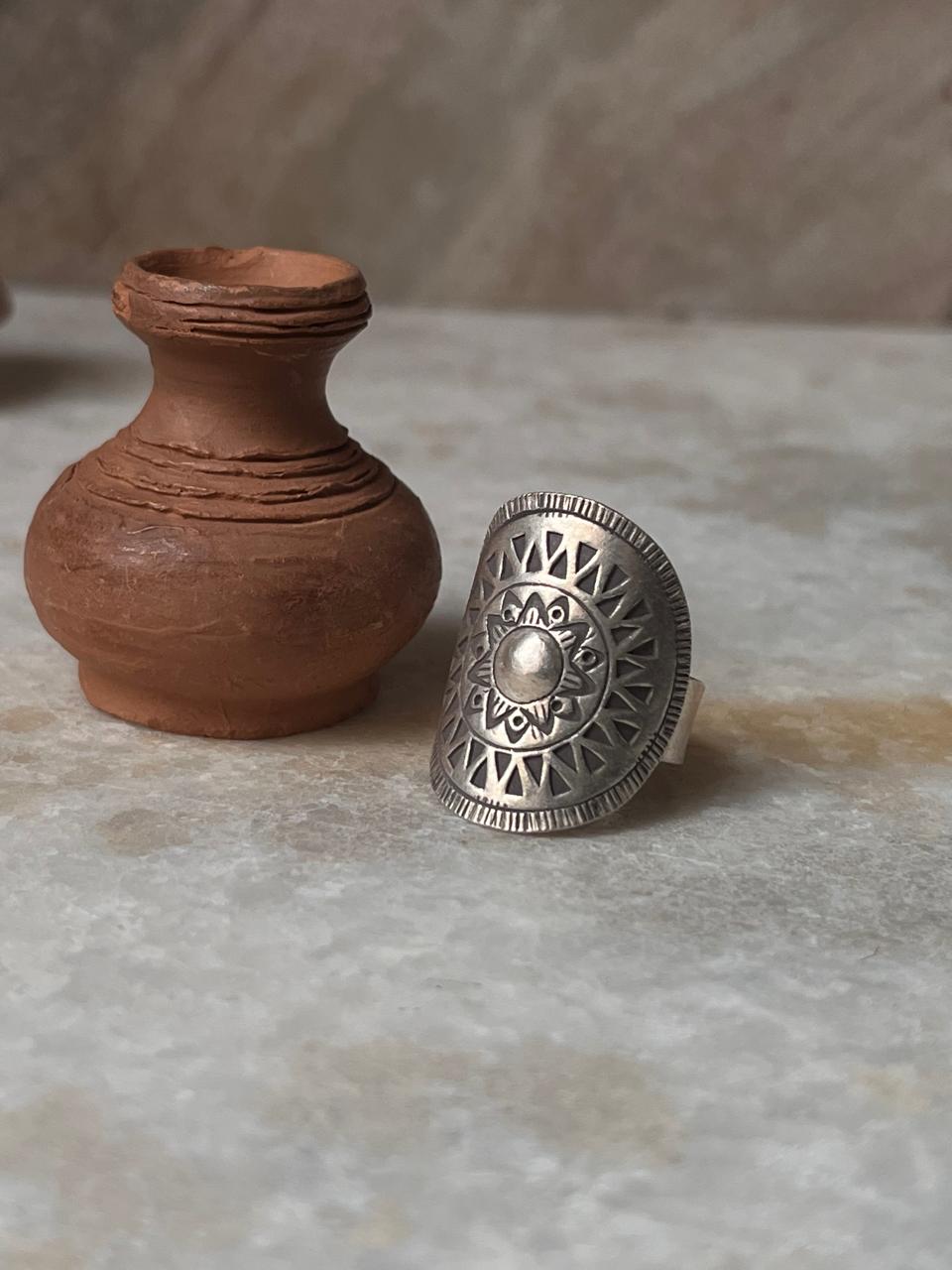Sun Mandala Bohemian Handmade Statement Adjustable 925 Sterling Silver Ring