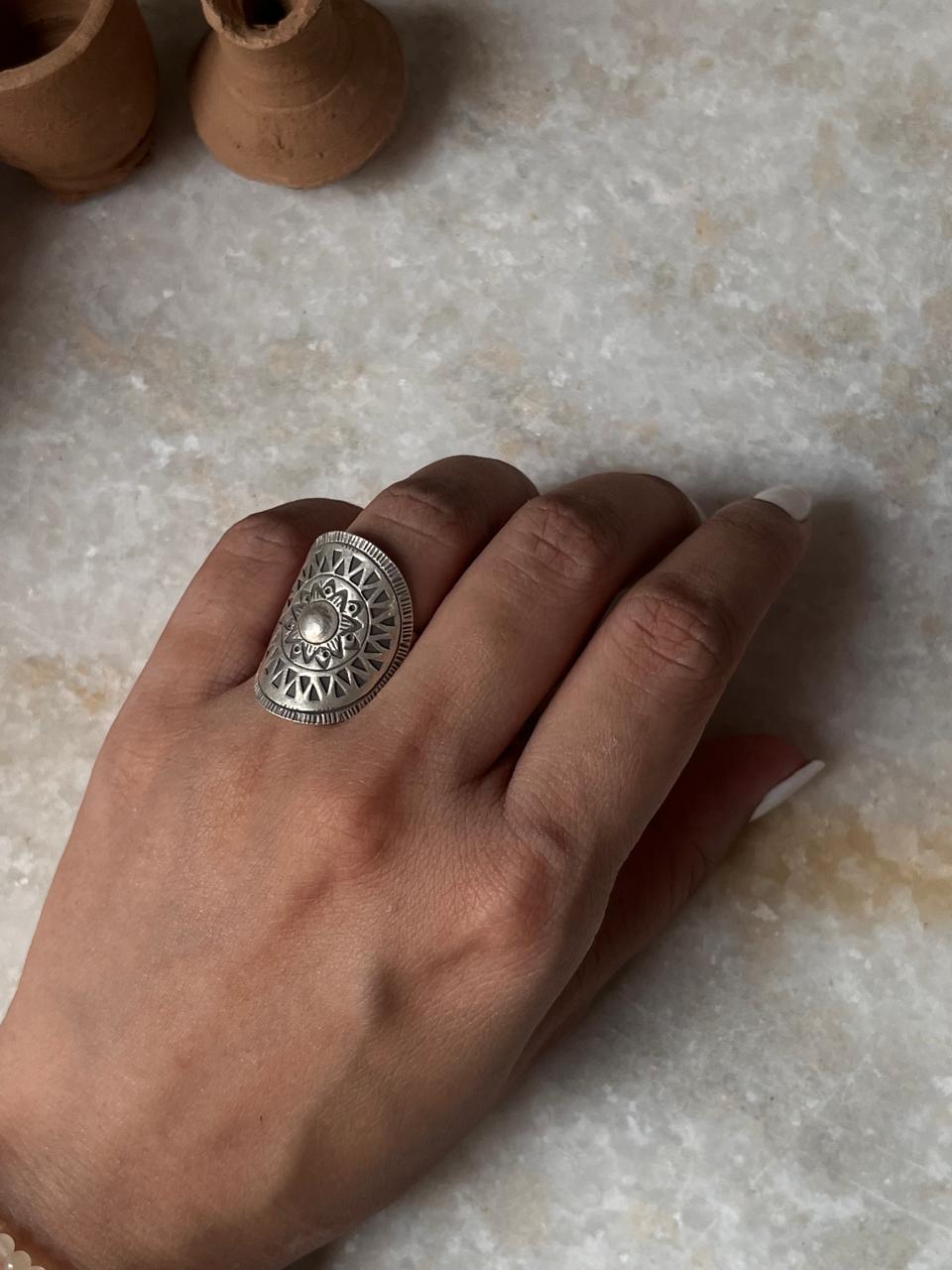 Sun Mandala Bohemian Handmade Statement Adjustable 925 Sterling Silver Ring
