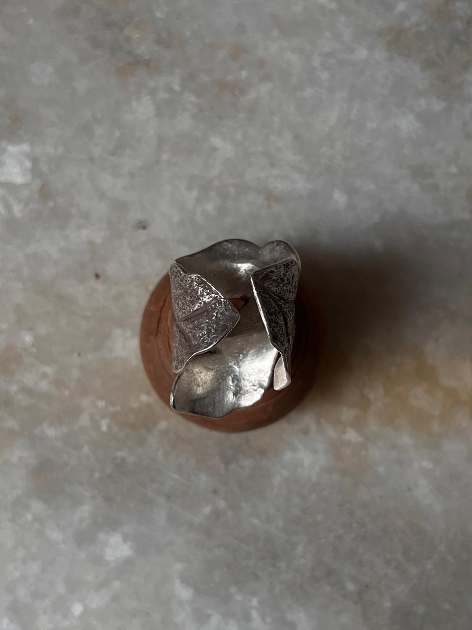 Bohemian Imported Handcrafted Maple Leaf Wrap Brushed Finish Adjustable 925 Sterling Silver Ring
