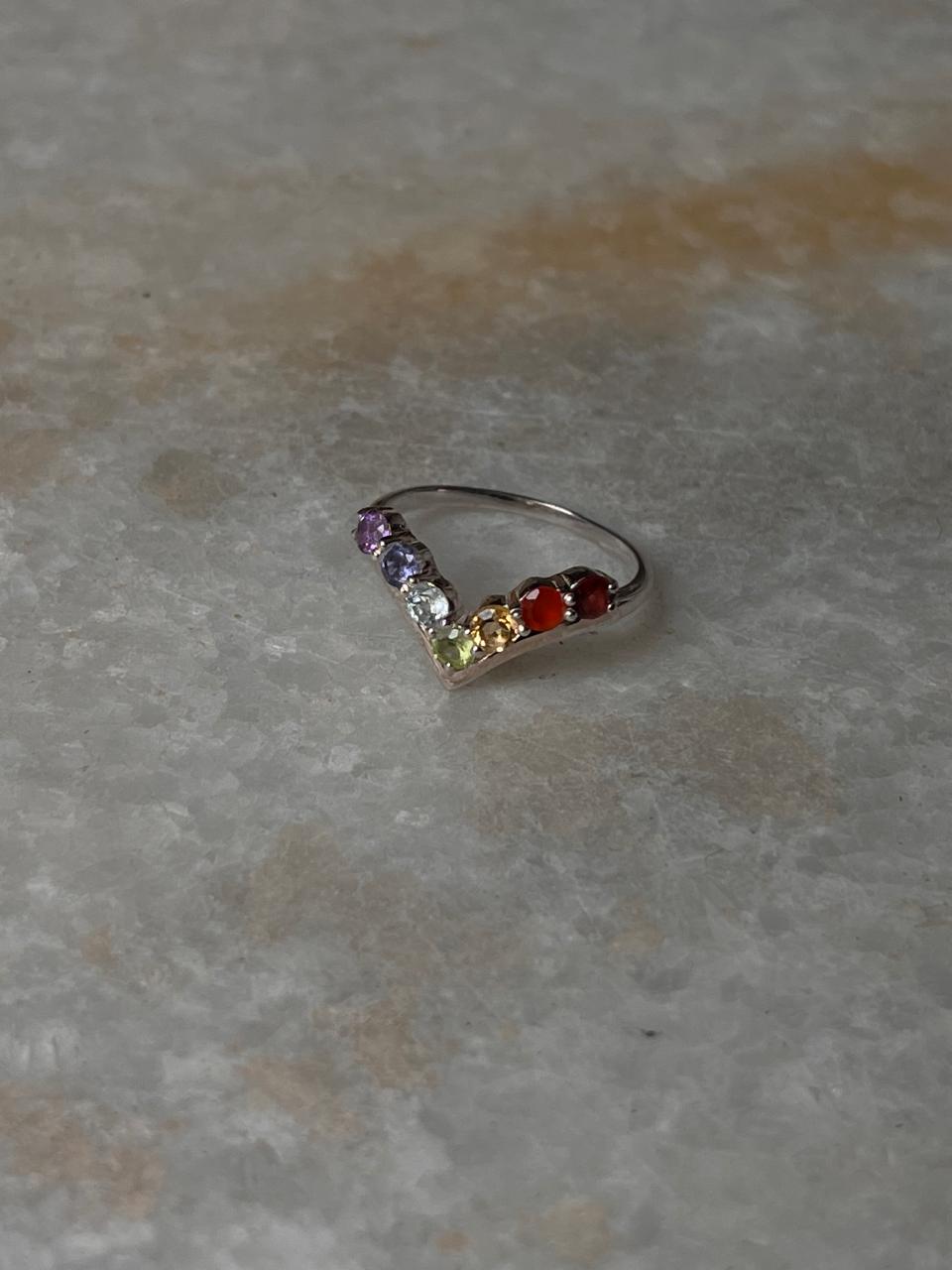 Seven Chakra V 925 Sterling Silver Ring