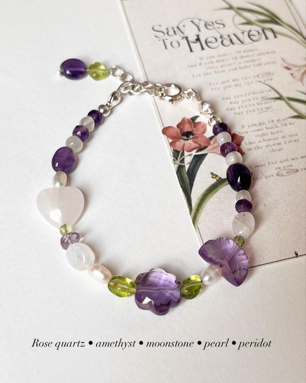 Floral Garden Dream Natural Gemstones Handcrafted Natural 925 Sterling Silver Bracelet