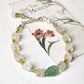 Green Aventurine Carved Leaf , Rose Quartz & Peridot Handcrafted 925 Sterling Silver Bracelet