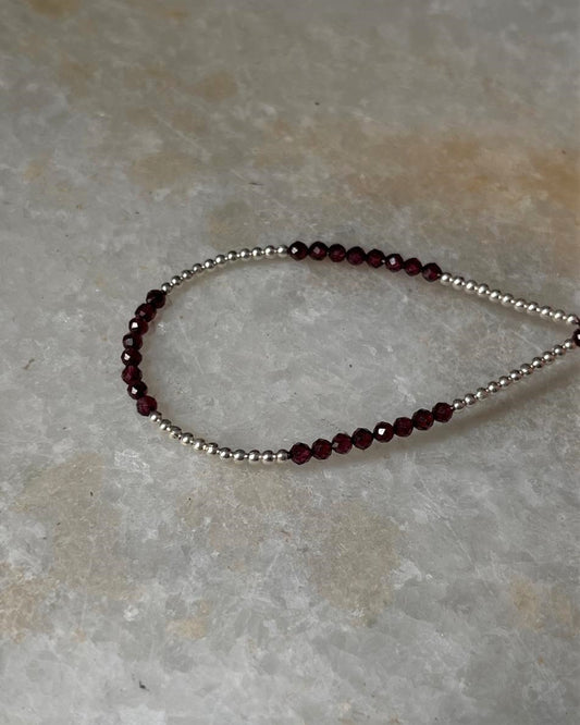 Garnet & Silver 2mm Beads Handcrafted 925 Sterling Silver Bracelet