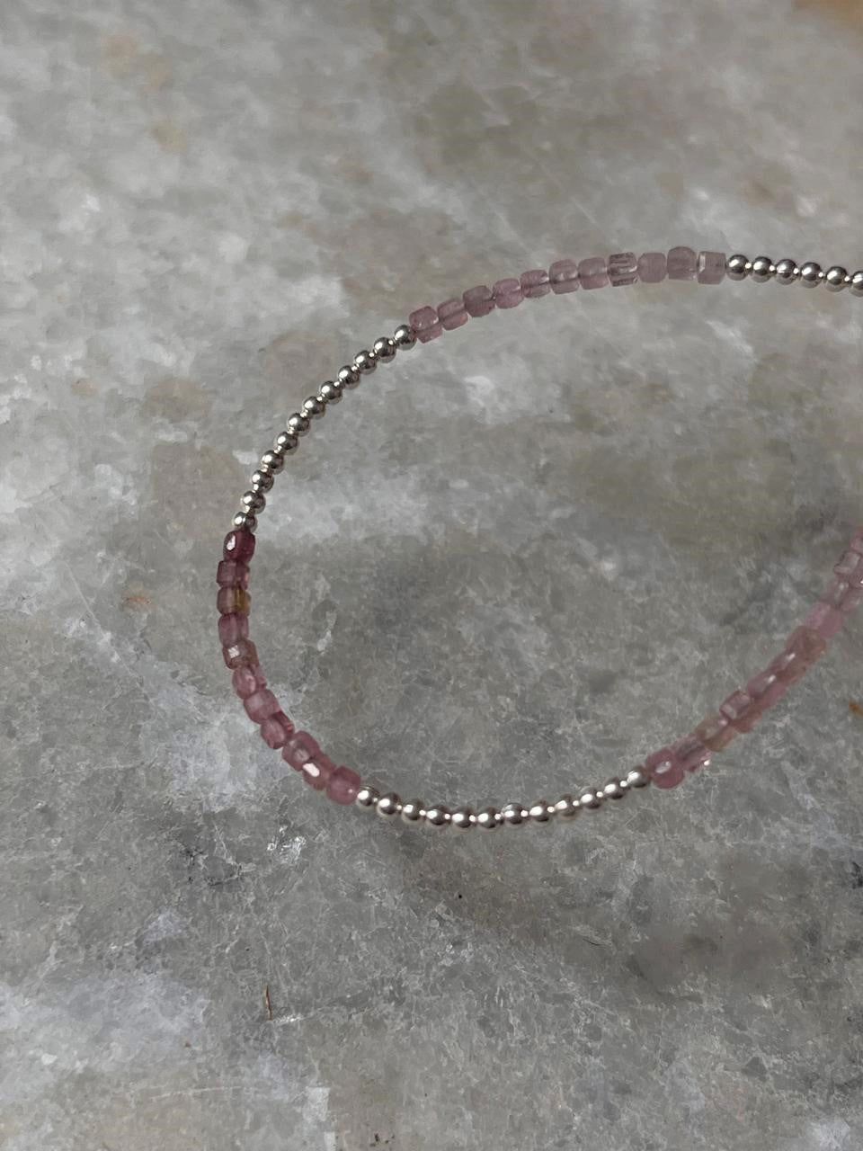 Pink Tourmaline Light Shade & Silver 2mm Beads Handcrafted 925 Sterling Silver Bracelet