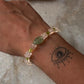 Green Aventurine Carved Leaf , Rose Quartz & Peridot Handcrafted 925 Sterling Silver Bracelet