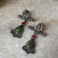 Antique Turquoise and Coral Statement 925 Sterling Silver Earring