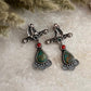 Antique Turquoise and Coral Statement 925 Sterling Silver Earring