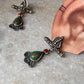 Antique Turquoise and Coral Statement 925 Sterling Silver Earring