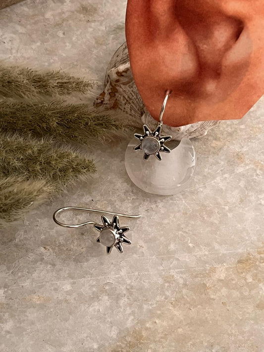 Moonstone Big Sunflower Earrings 925 Sterling Silver Earrings