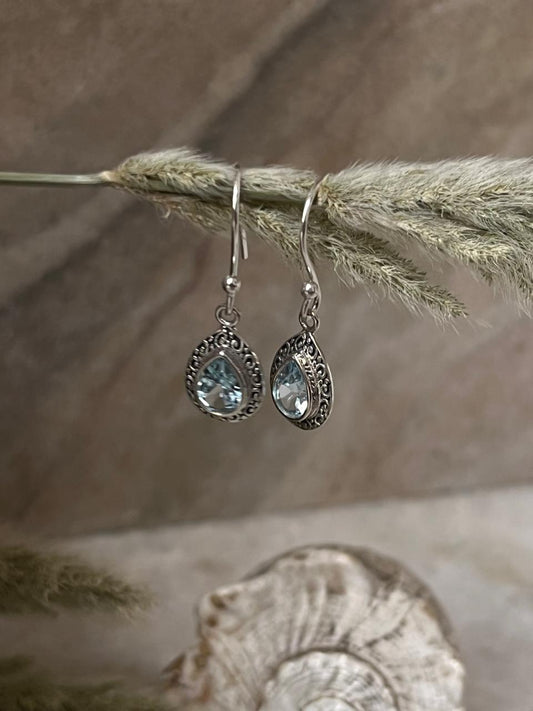 Blue Topaz Boho Hanging 925 Sterling Silver Earrings