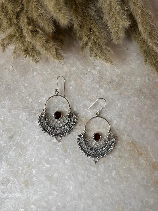 Chandbali Garnet 925 Sterling Silver Earrings