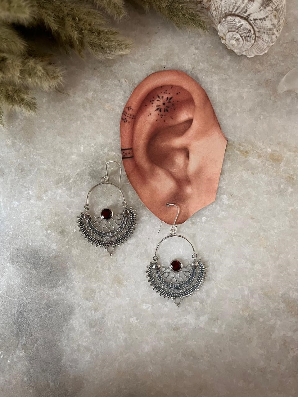 Chandbali Garnet 925 Sterling Silver Earrings