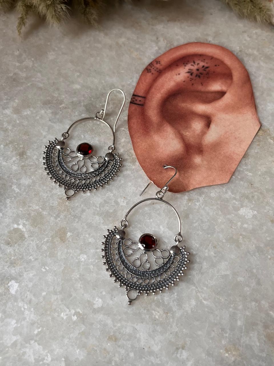Chandbali Garnet 925 Sterling Silver Earrings