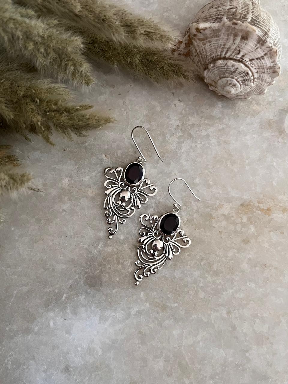 925 Sterling silver antique-inspired garnet statement earrings