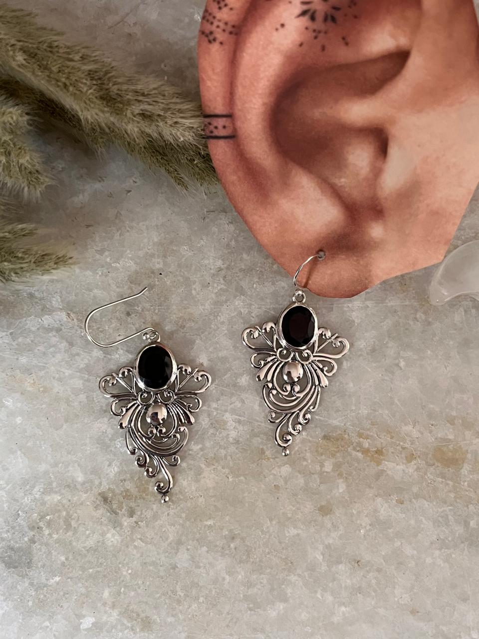 925 sterling silver vintage garnet statement earrings  