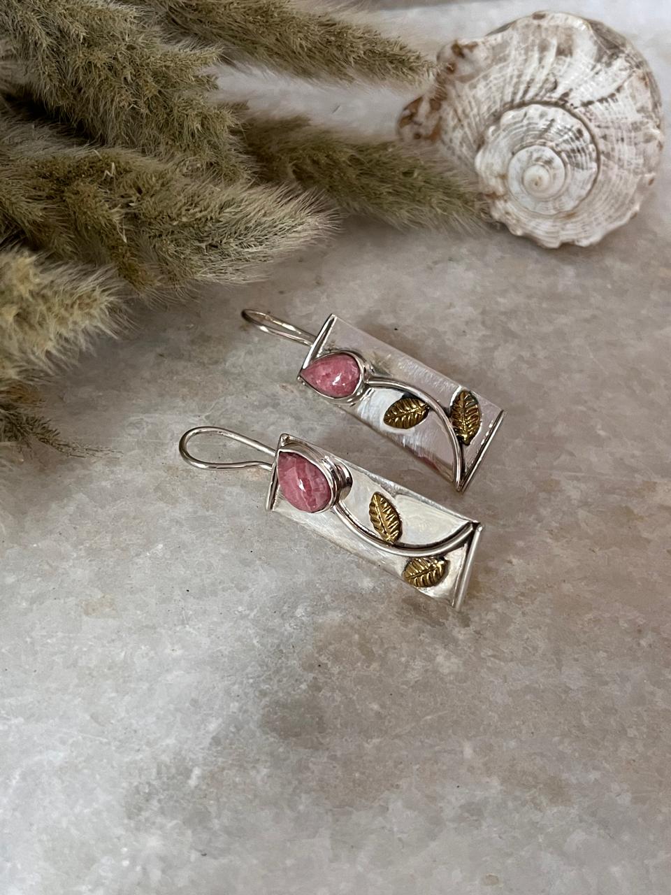 Rhodochrosite Flower 925 Sterling Silver Earrings