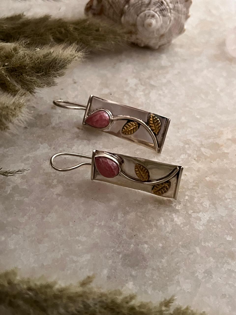 Rhodochrosite Flower 925 Sterling Silver Earrings