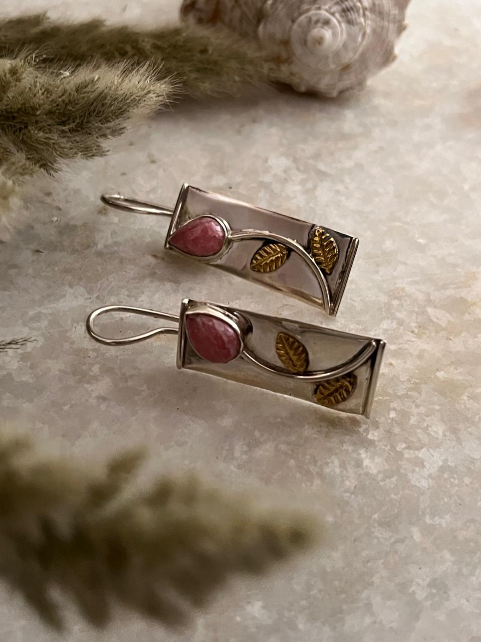 Rhodochrosite Flower 925 Sterling Silver Earrings