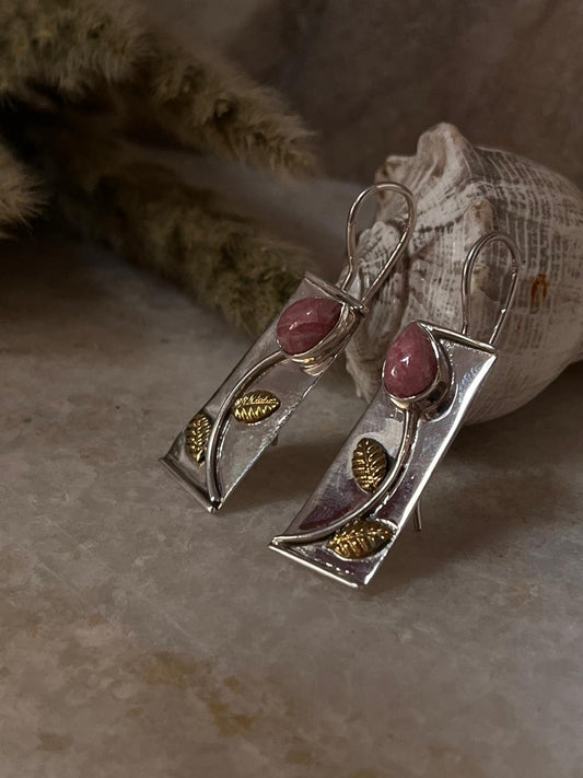 Rhodochrosite Flower 925 Sterling Silver Earrings