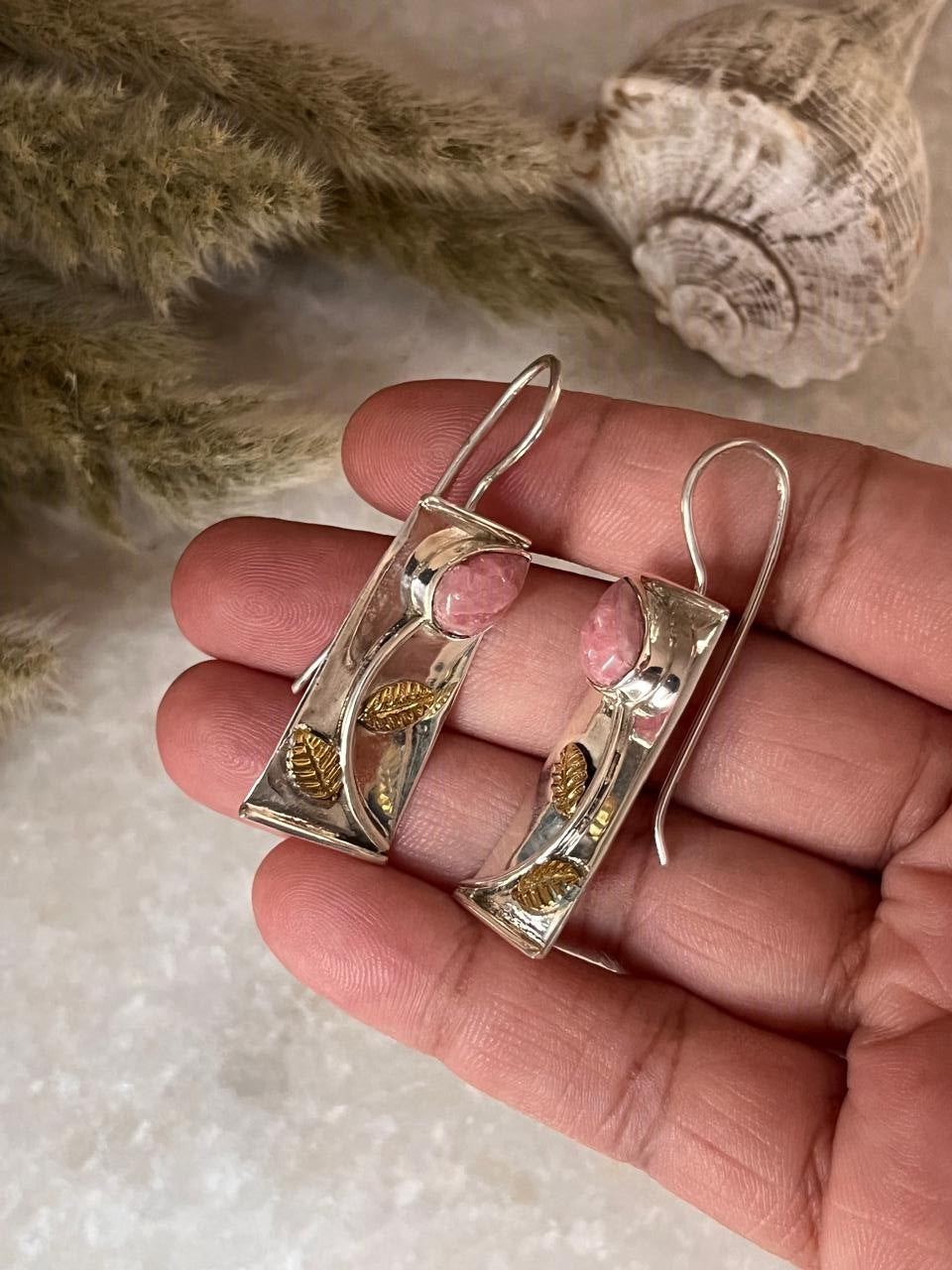 Rhodochrosite Flower 925 Sterling Silver Earrings