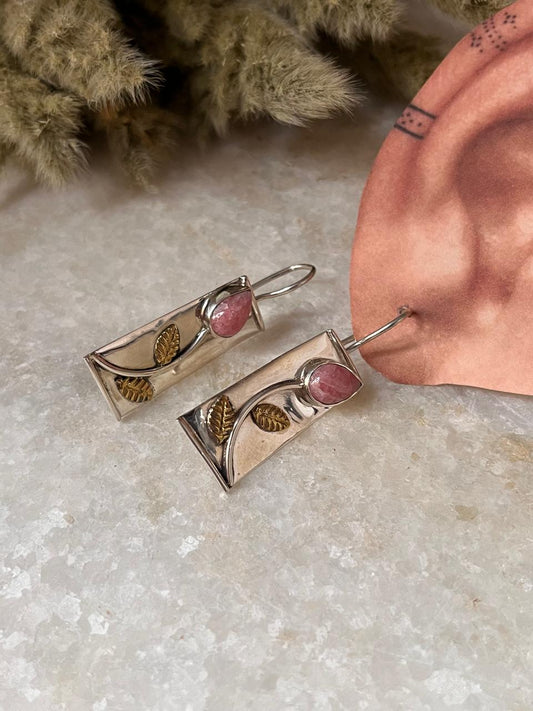 Elegant rhodochrosite floral stud earrings in sterling silver  