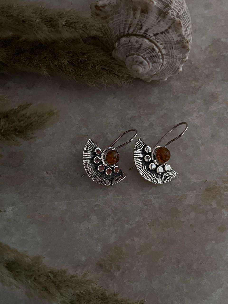 925 sterling silver fan-shaped earrings with tourmaline