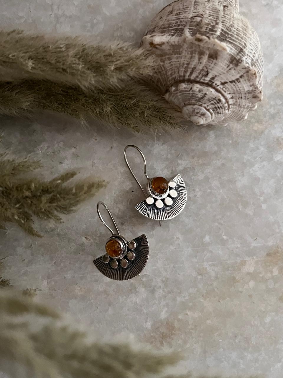 Handmade bohemian fan earrings with multi tourmaline  