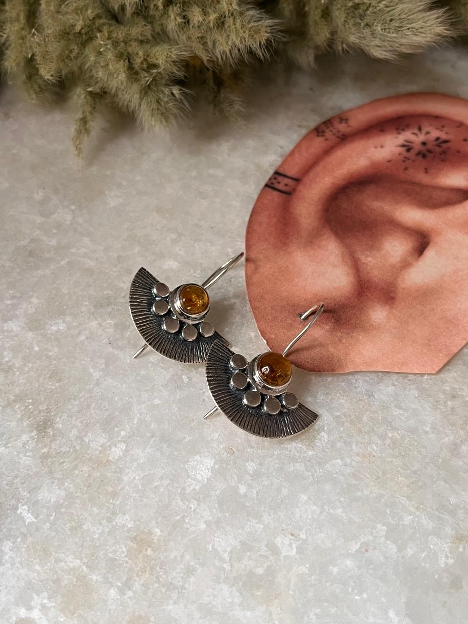 Boho chic fan earrings with natural multi tourmaline gemstones  