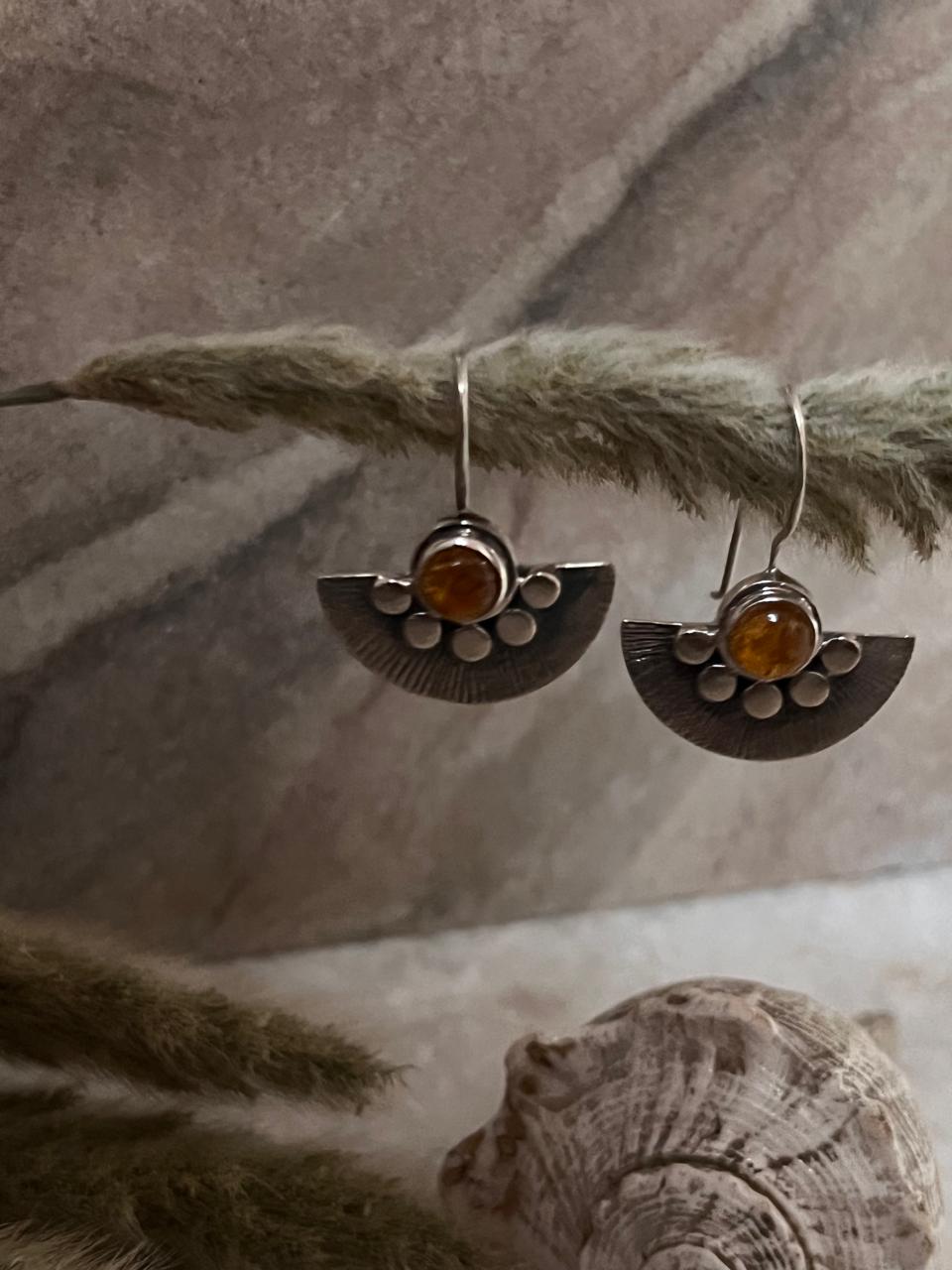 Colorful tourmaline gemstone boho fan earrings handmade