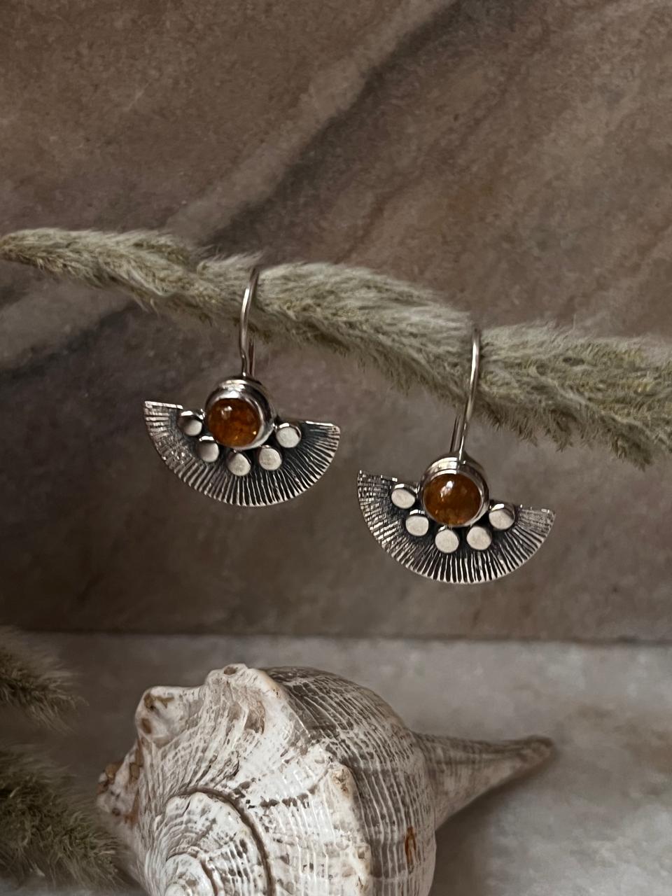 Multi tourmaline boho fan earrings in 925 sterling silver  