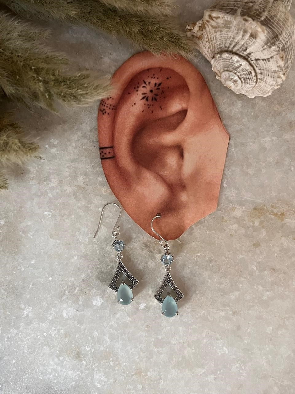 Aqua Chalcedony Pear Cut & Blue Topaz Stone 925 Sterling Silver Earrings