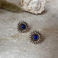 Bold lapis gemstone sun studs handmade silver earrings