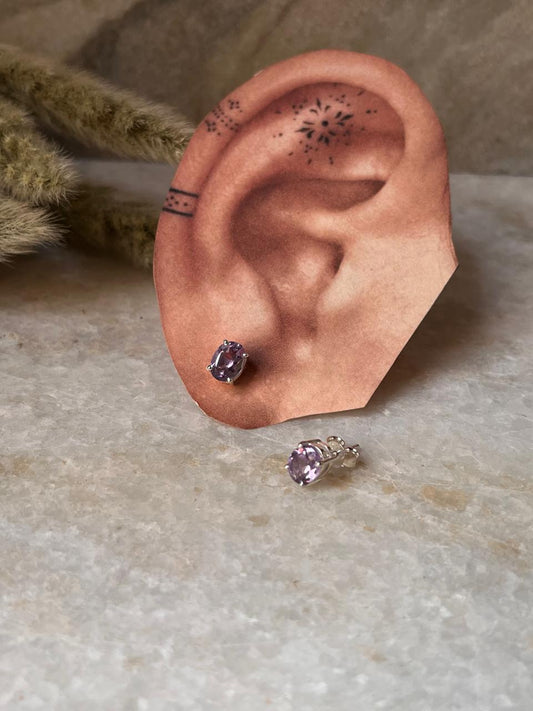 Oval Amethyst Cut 7MM 925 Sterling Silver Earrings