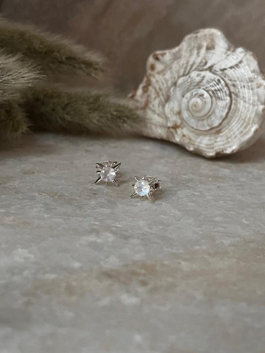 North Star Moonstone Studs 925 Sterling Silver Earrings