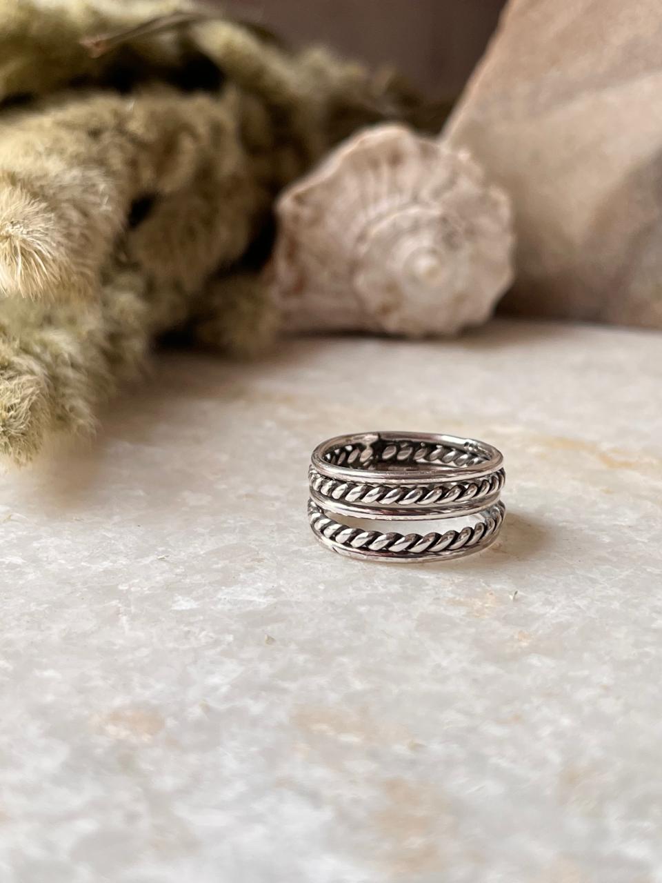 Rope & Plain Stacked Band 925 Sterling Silver Ring