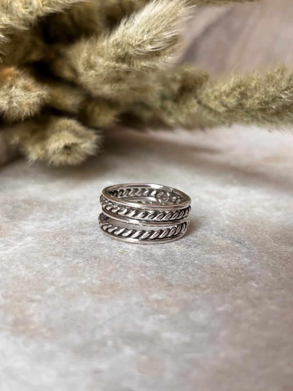 Rope & Plain Stacked Band 925 Sterling Silver Ring