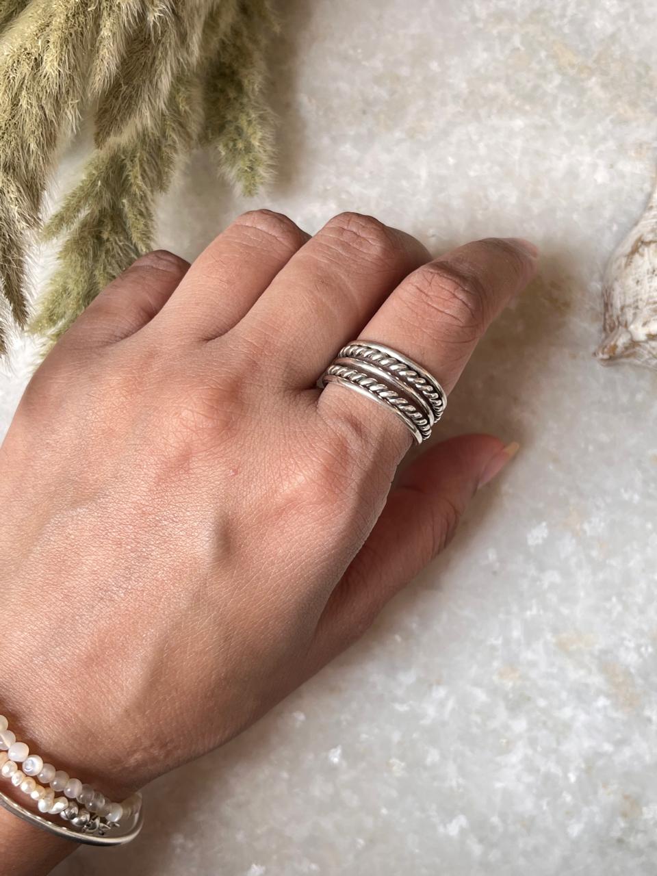 Rope & Plain Stacked Band 925 Sterling Silver Ring