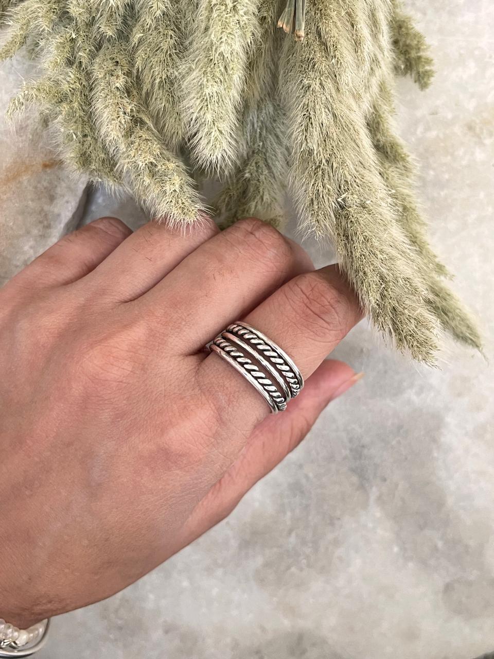 Rope & Plain Stacked Band 925 Sterling Silver Ring