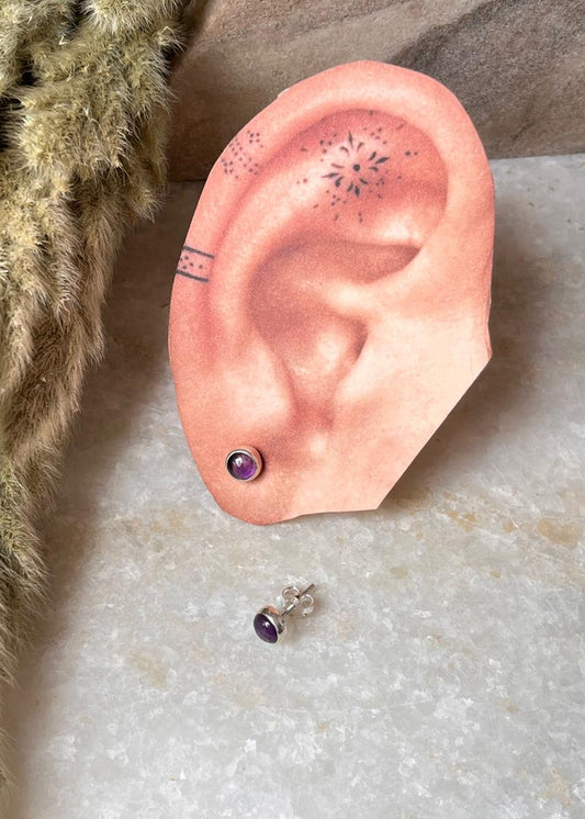  Natural amethyst gemstone 925 sterling silver round studs