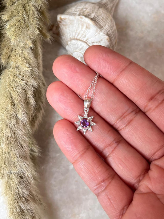 Amethyst Tiny Sun 925 Sterling Silver Necklace
