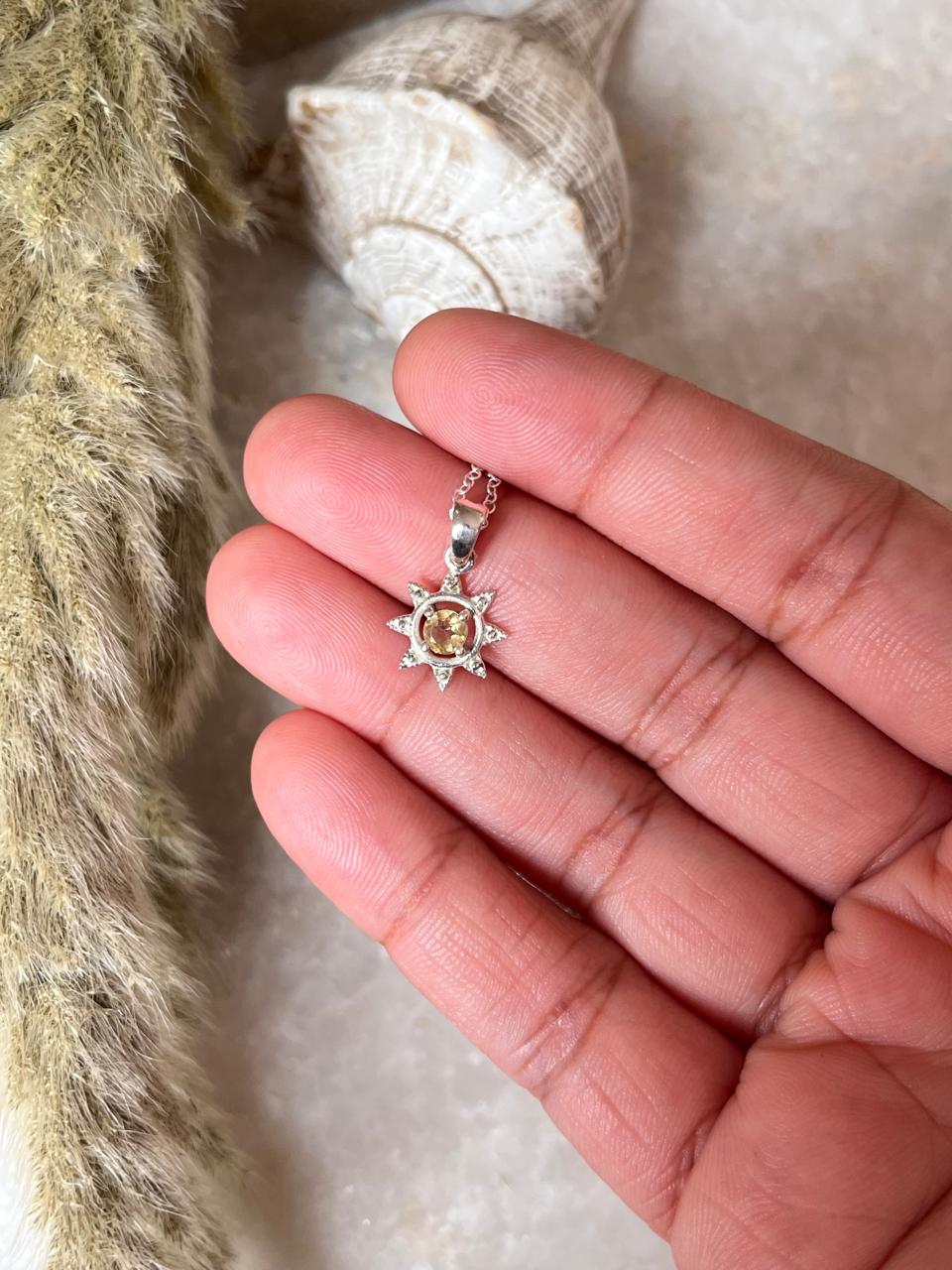 Citrine Tiny Sun 925 Sterling Silver Necklace