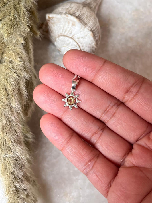 Citrine Tiny Sun 925 Sterling Silver Necklace
