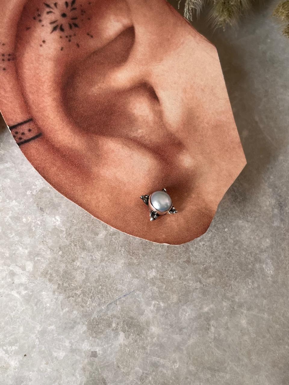 Fresh Water Pearl Boho Rawa Round Studs 925 Sterling Silver Earrings
