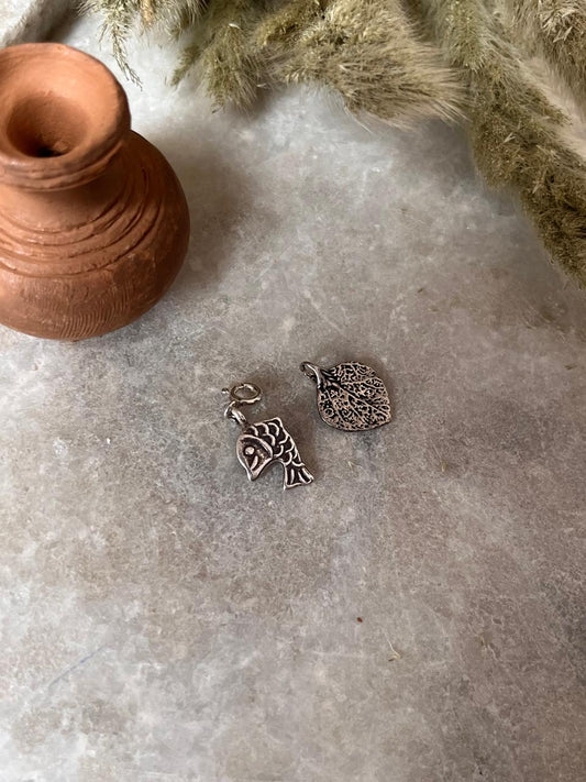 Fish Machli & Leaf 925 Sterling Silver Charm Pendant  