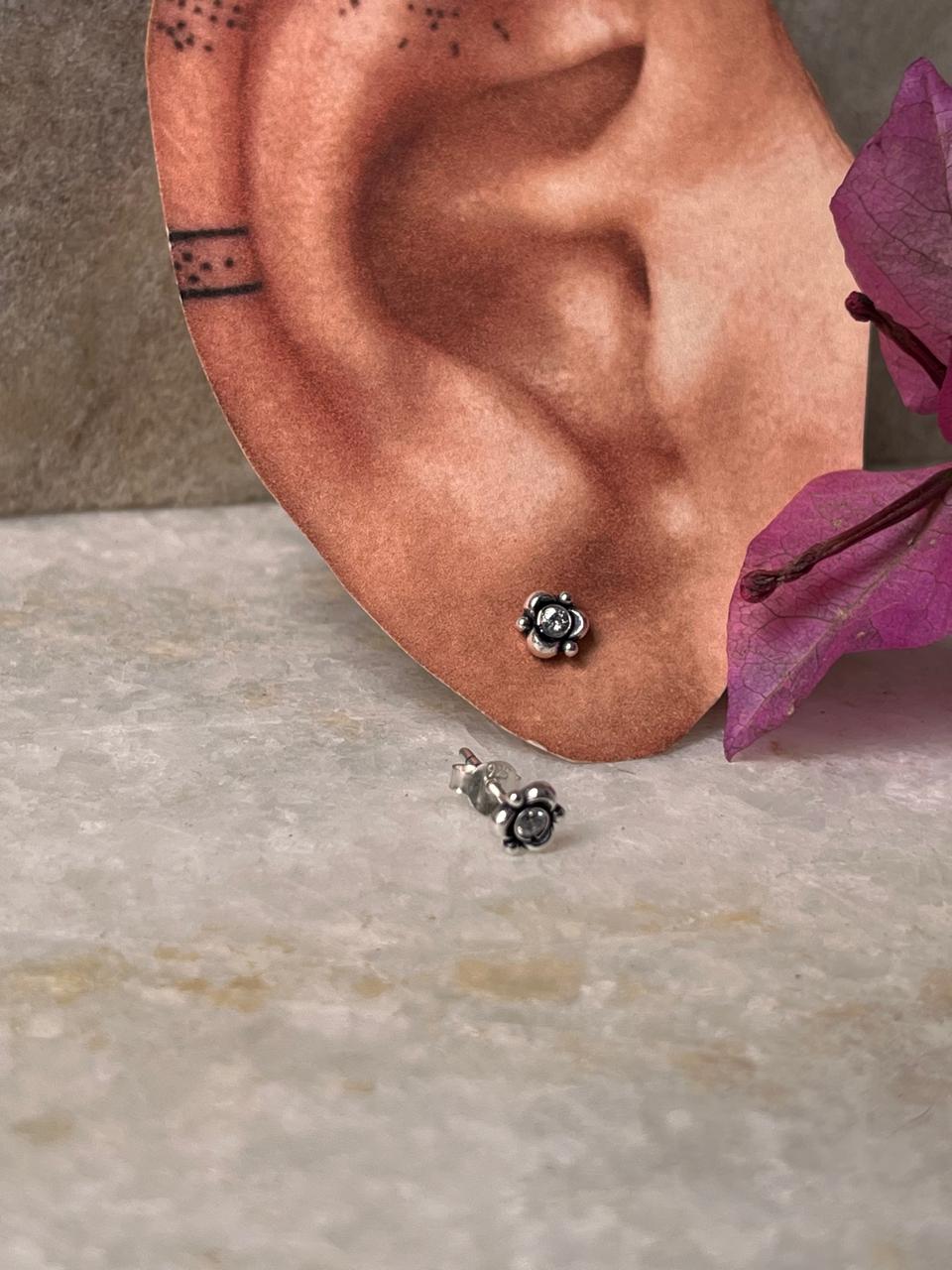 Flower White Cz Stone Studs 925 Sterling Silver Earrings