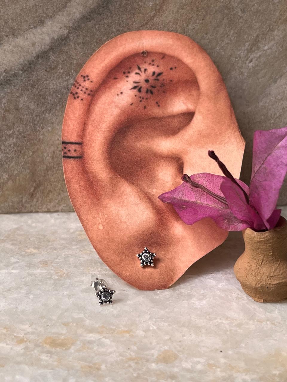 Star White Cz Stone Studs 925 Sterling Silver Earrings
