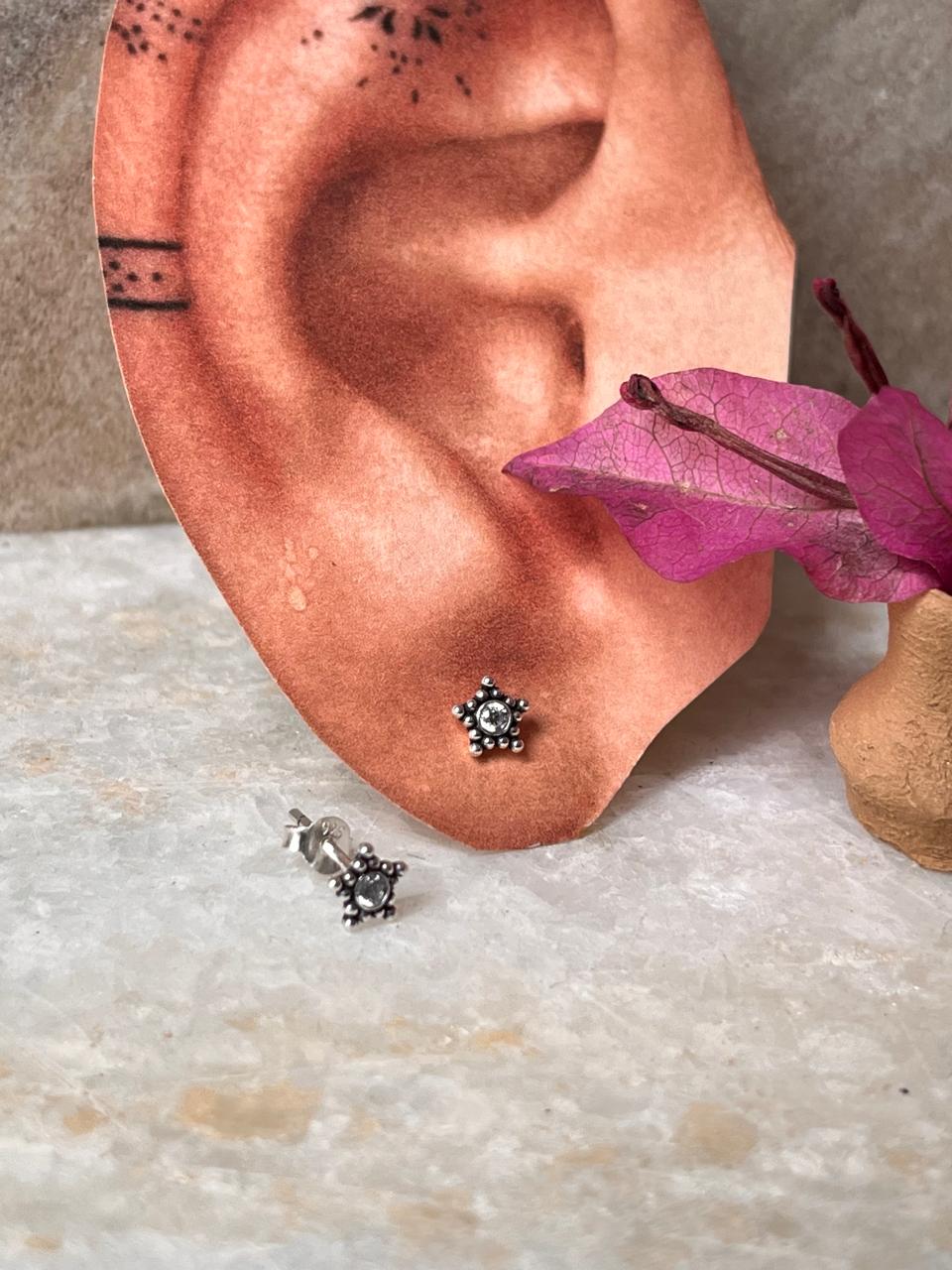 Star White Cz Stone Studs 925 Sterling Silver Earrings