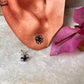 925 silver flower-shaped stud earrings with sparkling blue CZ
