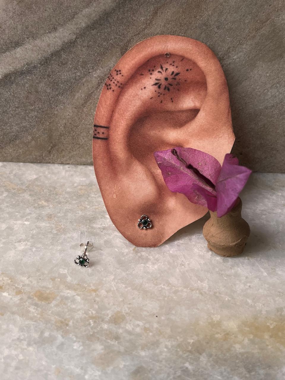 Flower Green Cz Stone Studs 925 Sterling Silver Earrings