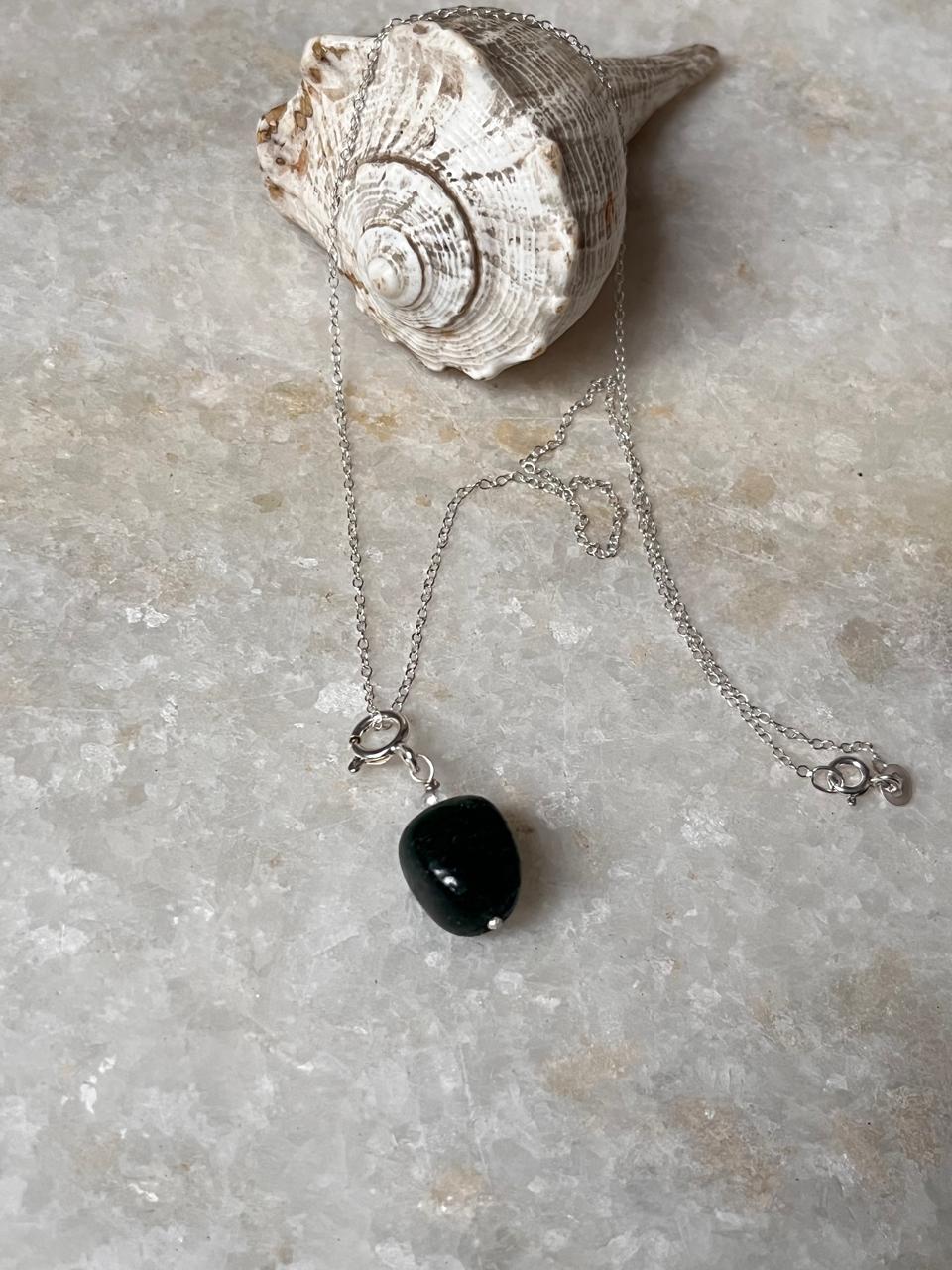Handcrafted green aventurine tumble stone silver pendant  